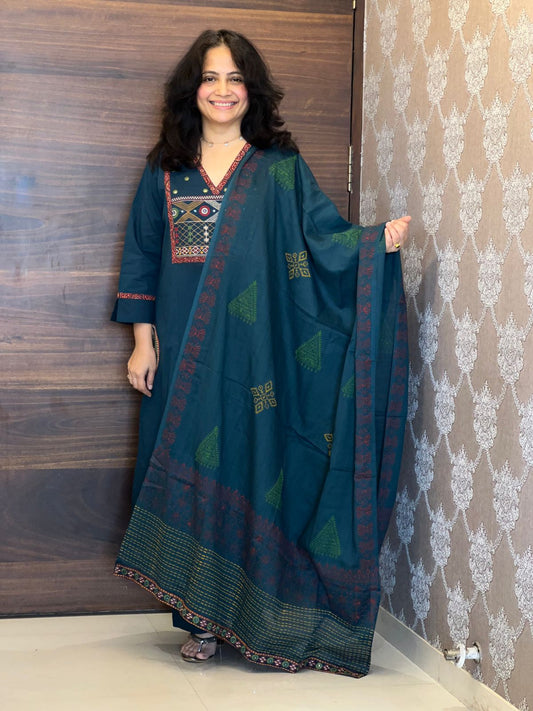 Peacock Colour Premium Cotton Dupatta Set