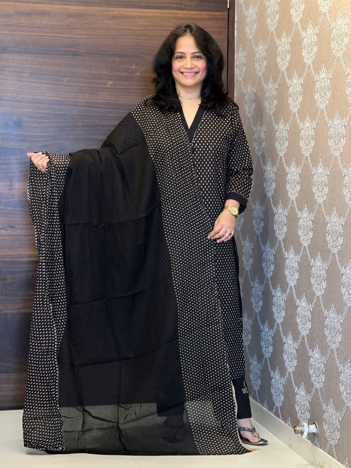 Grey Color Pure Cotton Dupatta Set