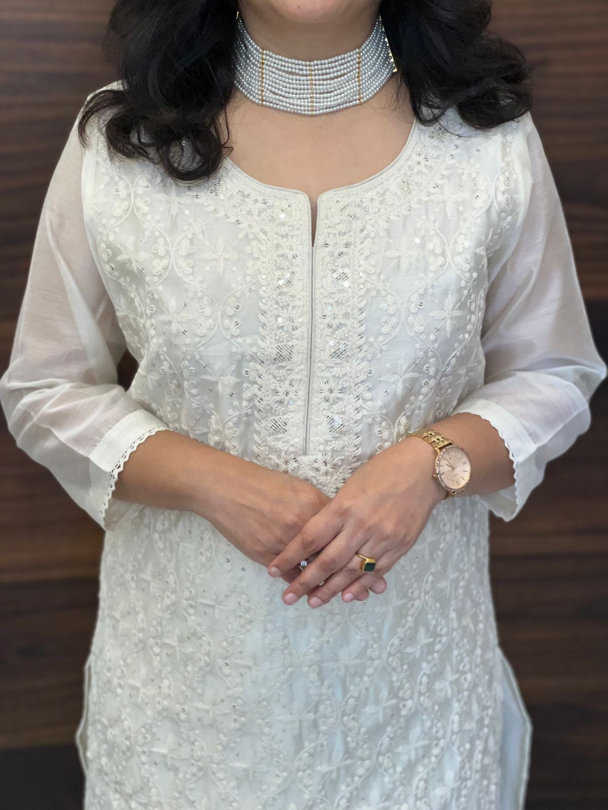 Cream White Color Chanderi Dupatta Set