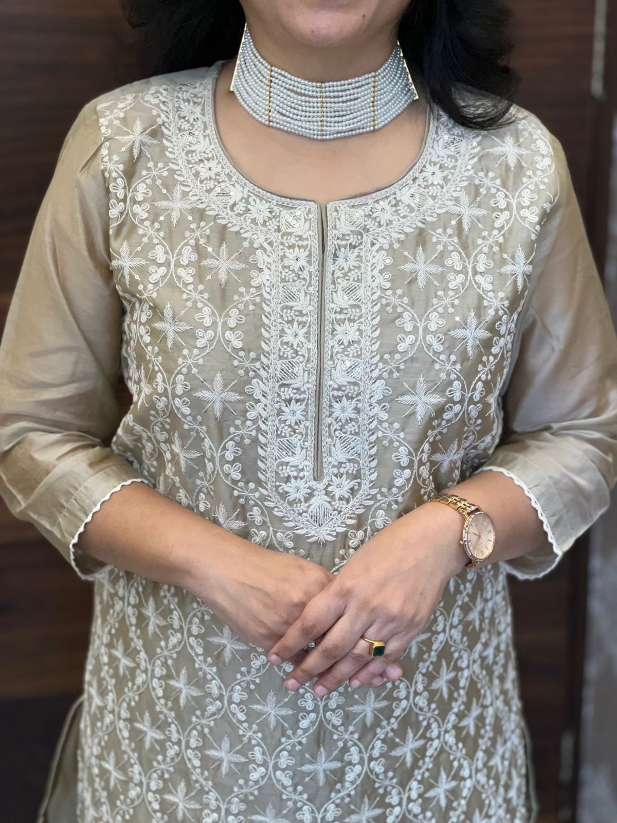 Warm Beige Color Chanderi Dupatta Set