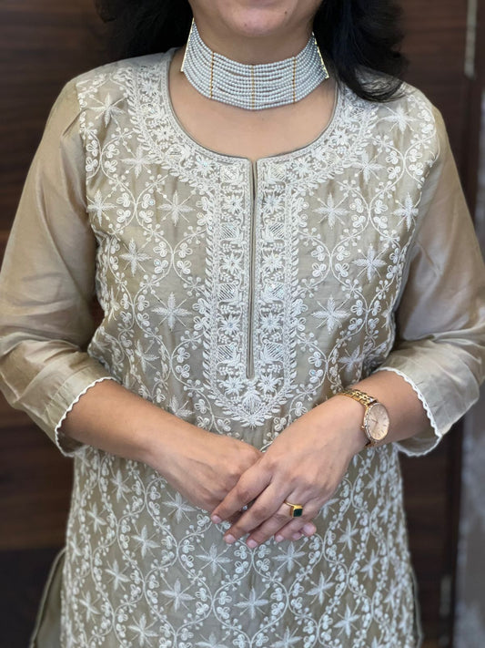 Warm Beige Color Chanderi Dupatta Set