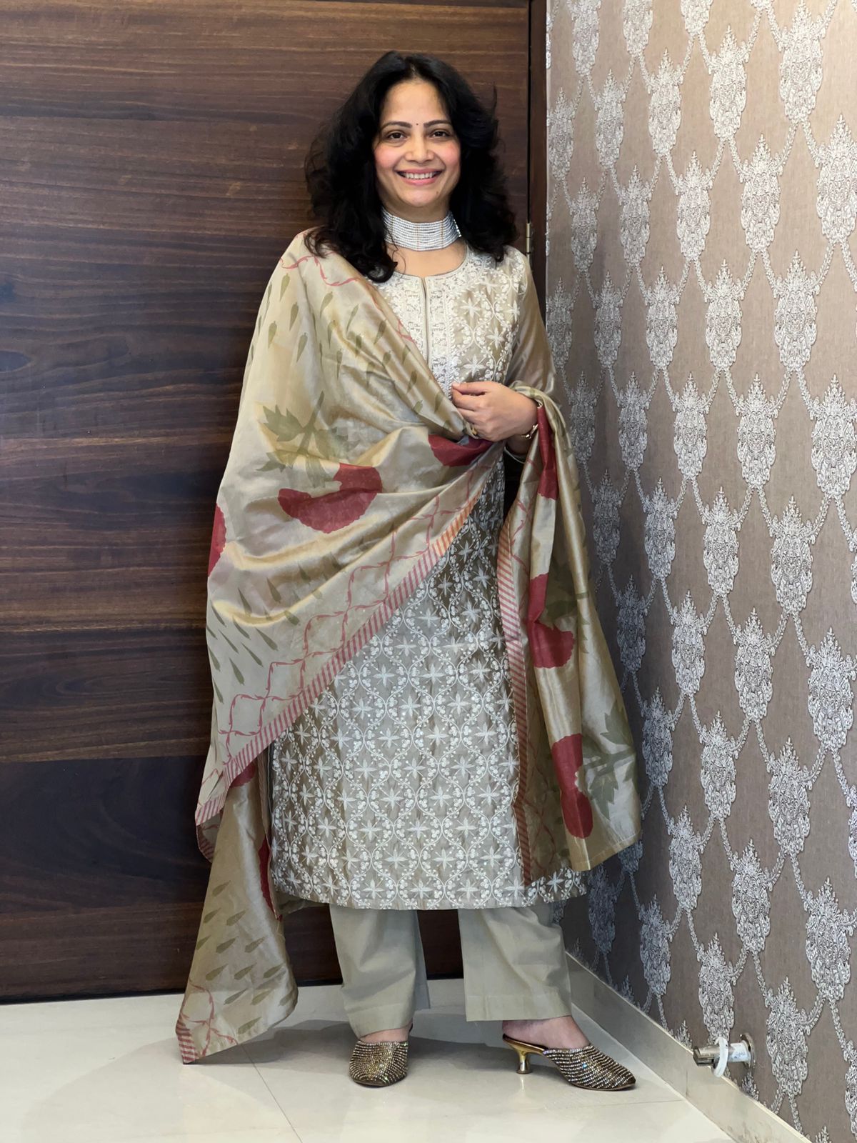 Warm Beige Color Chanderi Dupatta Set