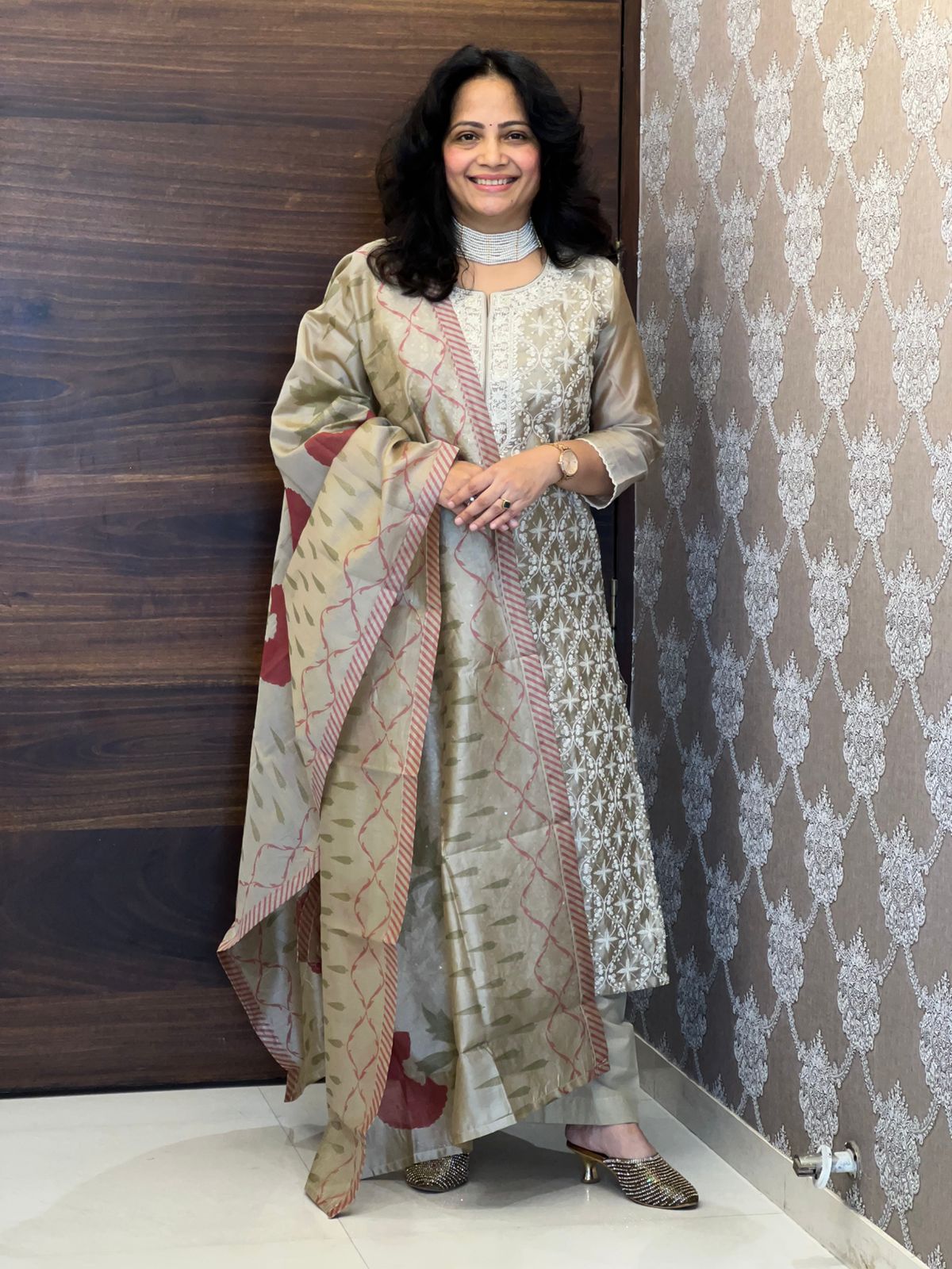 Warm Beige Color Chanderi Dupatta Set