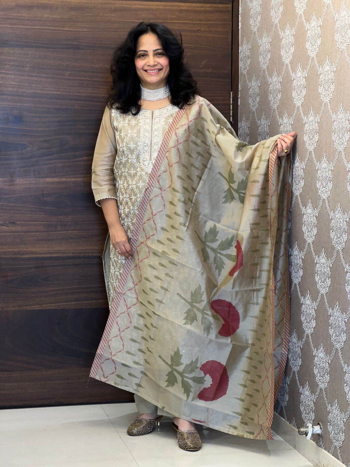 Warm Beige Color Chanderi Dupatta Set