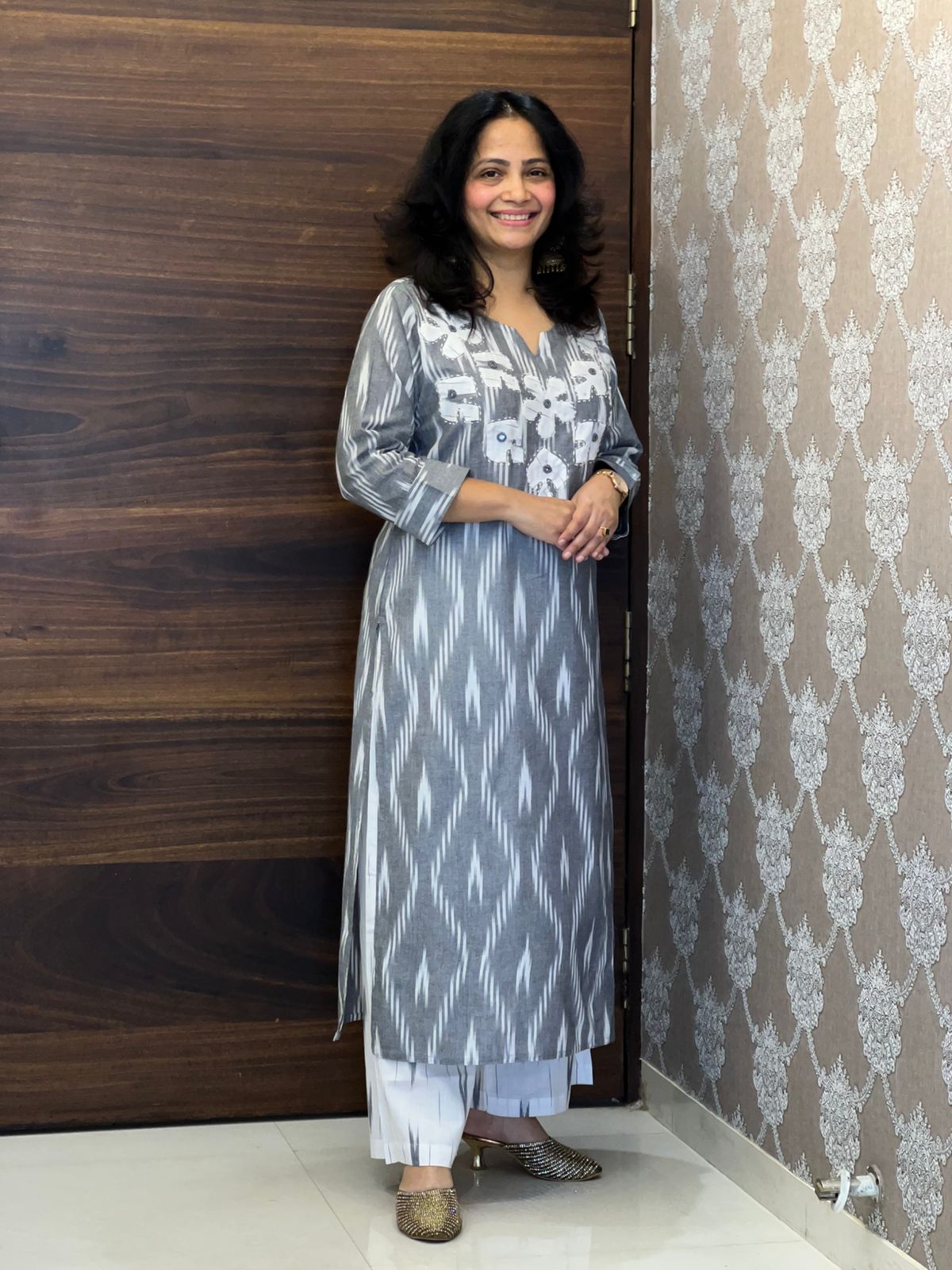 Handloom Ikkat Applique Work Dupatta Set