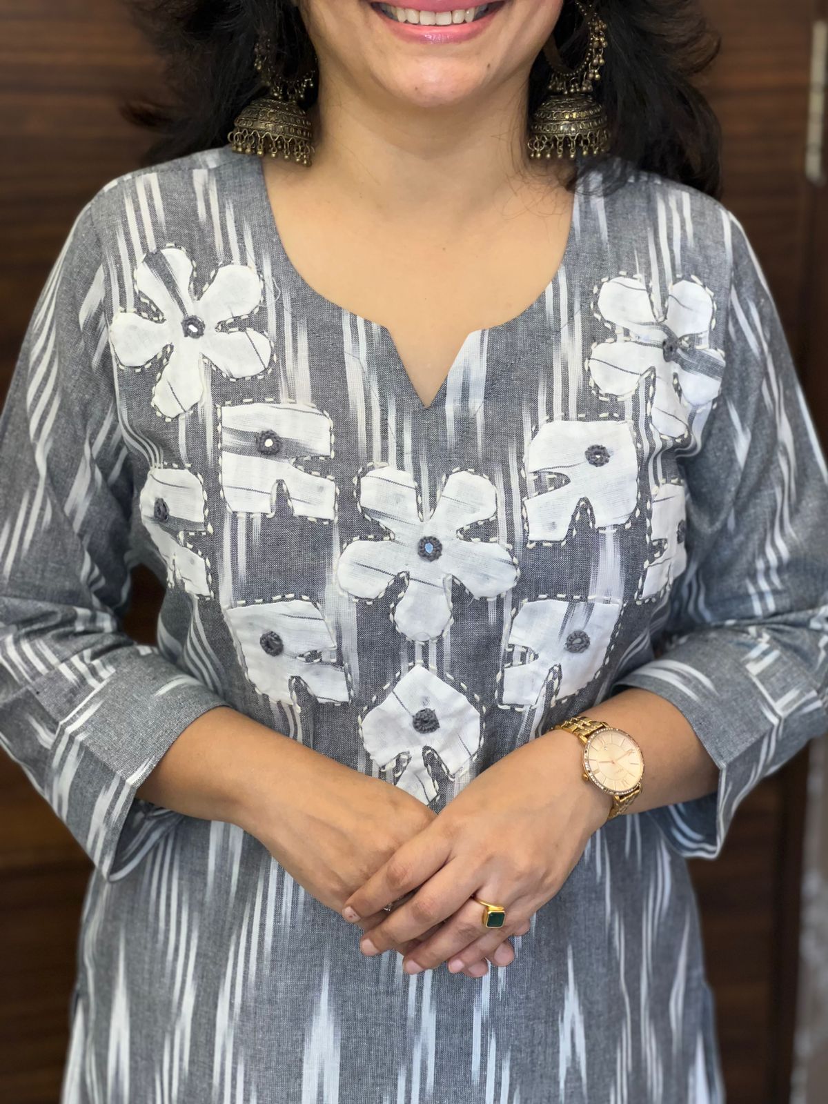 Handloom Ikkat Applique Work Dupatta Set