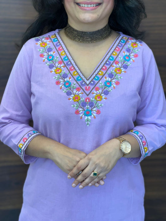 Purple Colour Cotton Flex Kurti-Pant Set