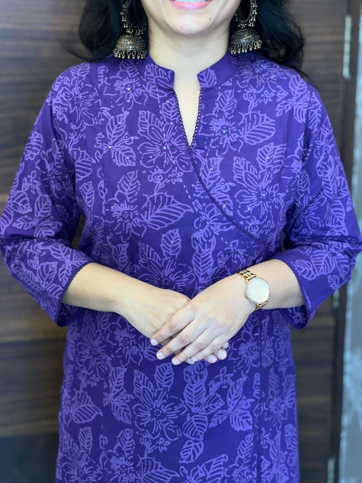 Deep Royal Purple Colour Angrakha Style Pure Cotton Dupatta Set