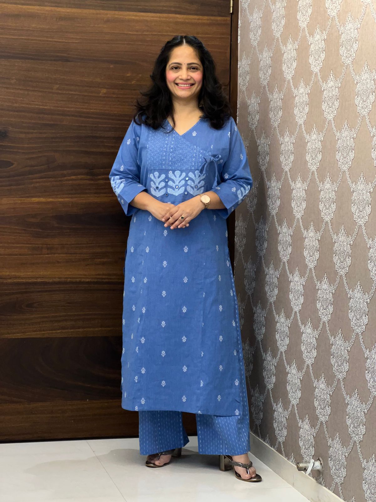 Denim Blue Colour Handloom Cotton With Jacquard Weaving Dupatta Set