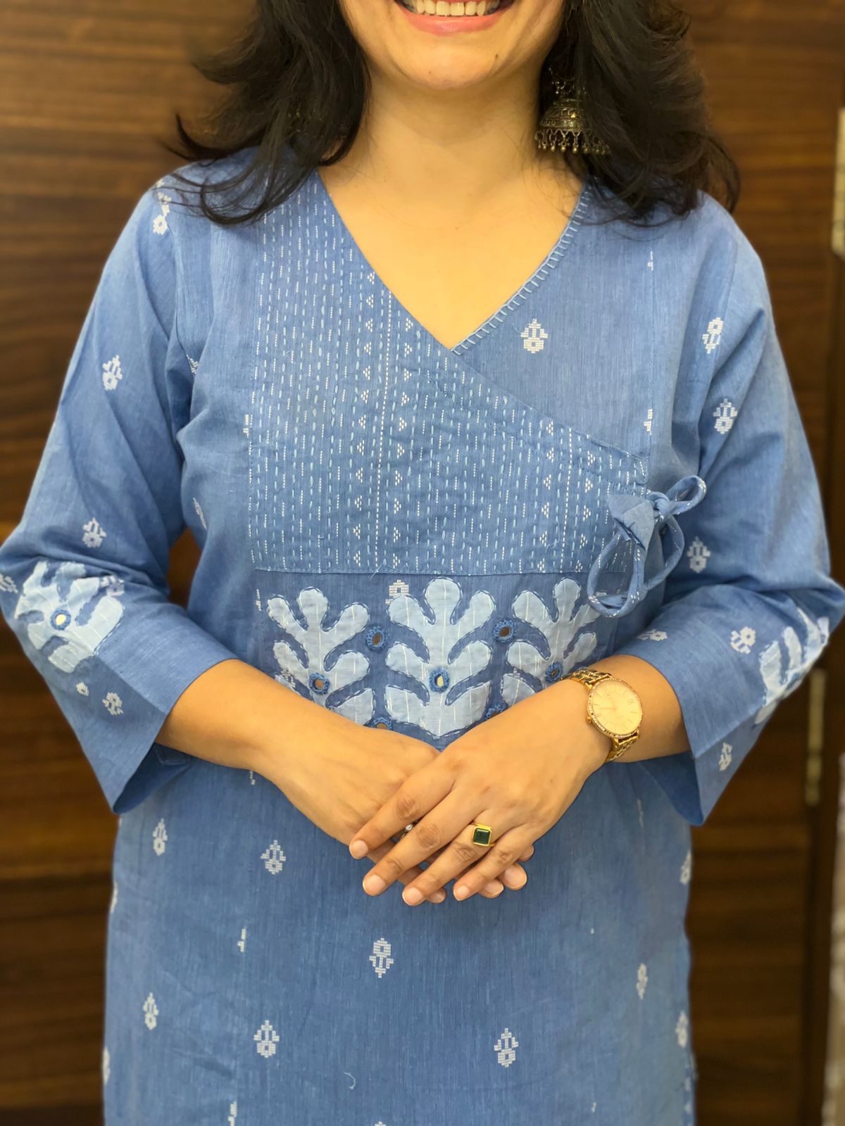 Denim Blue Colour Handloom Cotton With Jacquard Weaving Dupatta Set