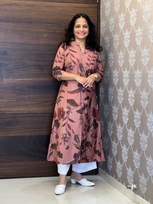 Muted Blush Pink Color Pure Muslin A-Line Kurti