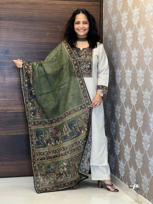 Warm Off-White Colour Kalamkari Dupatta Set