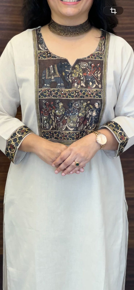 Warm Off-White Colour Kalamkari Dupatta Set