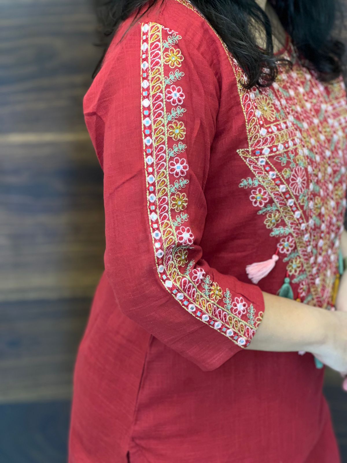 Maroon Colour Cotton Slub Dupatta Set