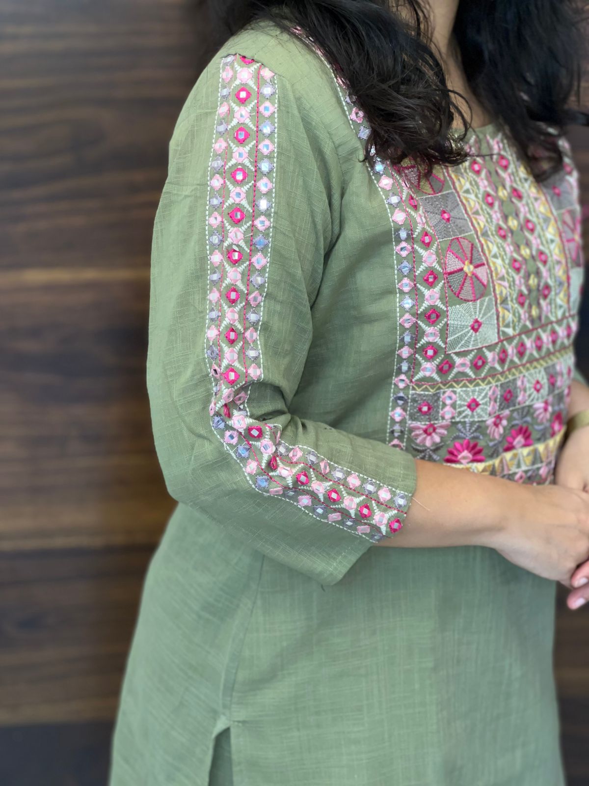 Moss Green Colour Cotton Slub Dupatta Set