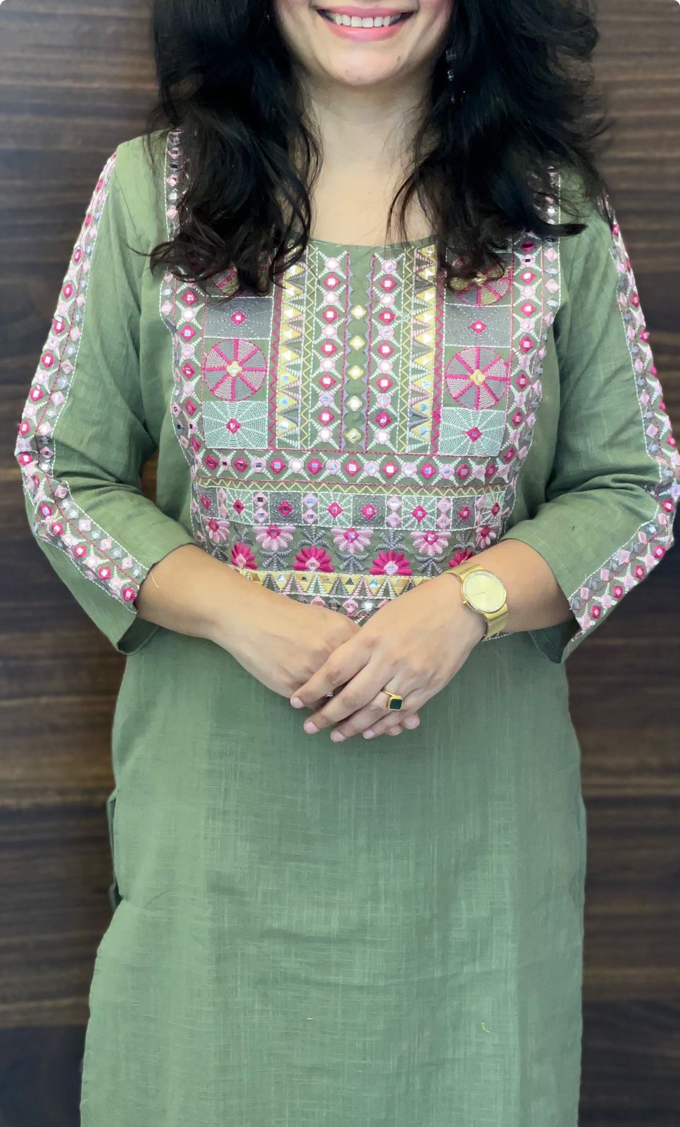 Moss Green Colour Cotton Slub Dupatta Set