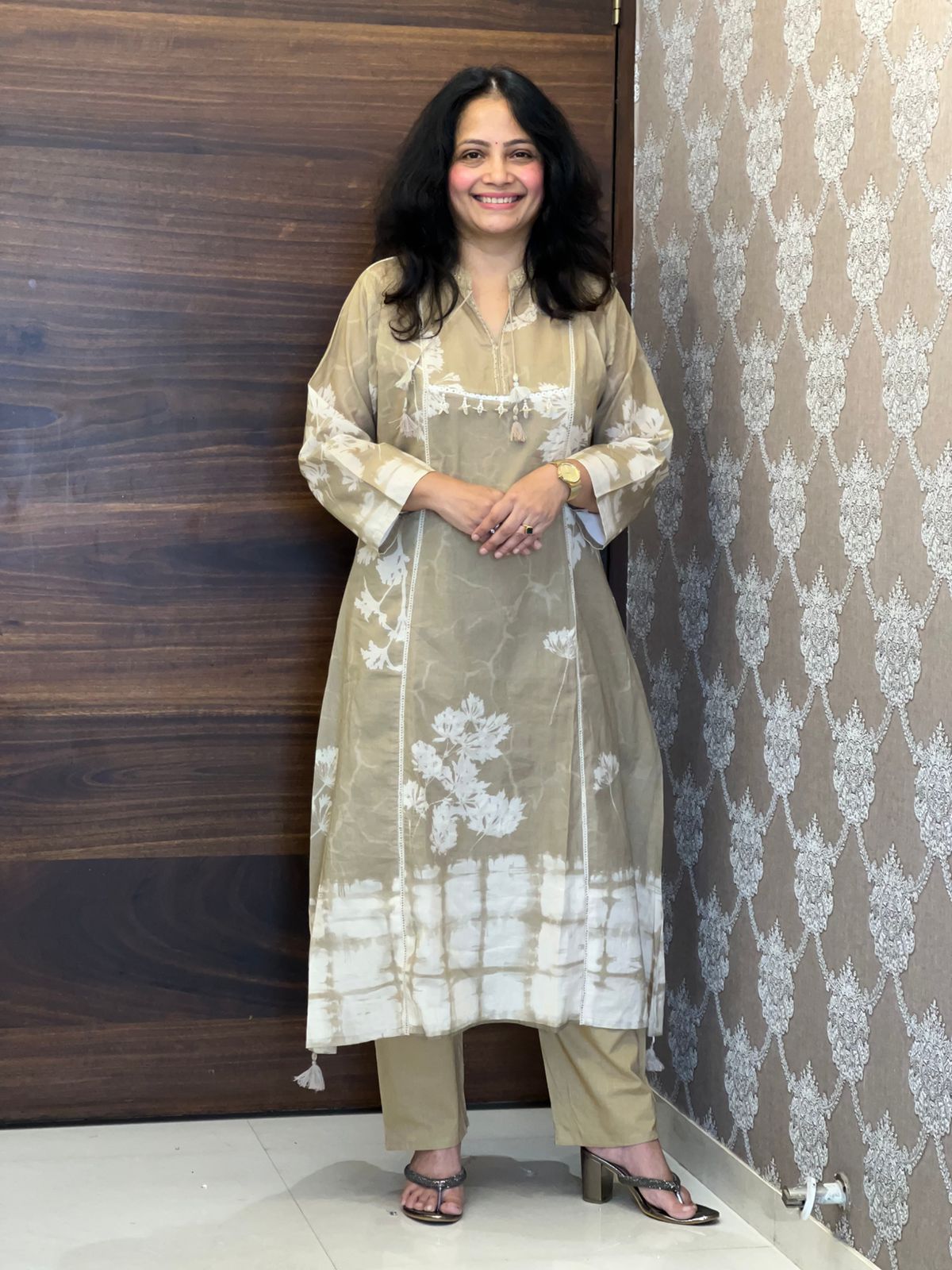 Soft Beige Colour Digital Printed Pure Cotton Dupatta Set