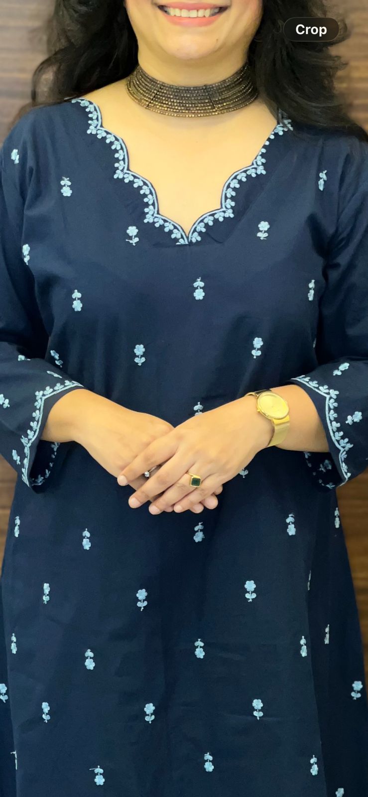 Blue Color Pure Cotton A Line Kurti With Palazzo