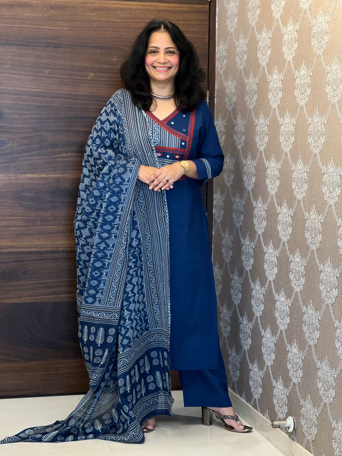 Blue Colour Pure Cotton Dupatta Set