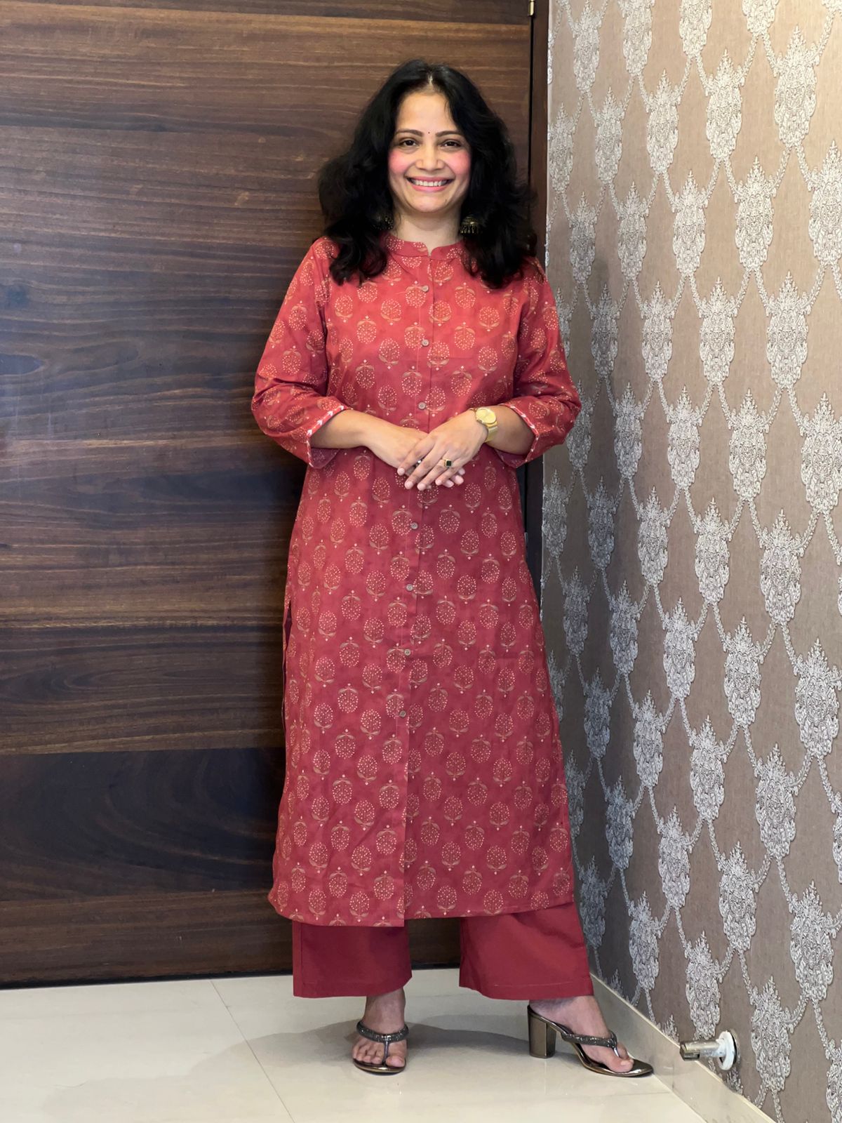 Brick Colour Pure Cotton Dupatta Set