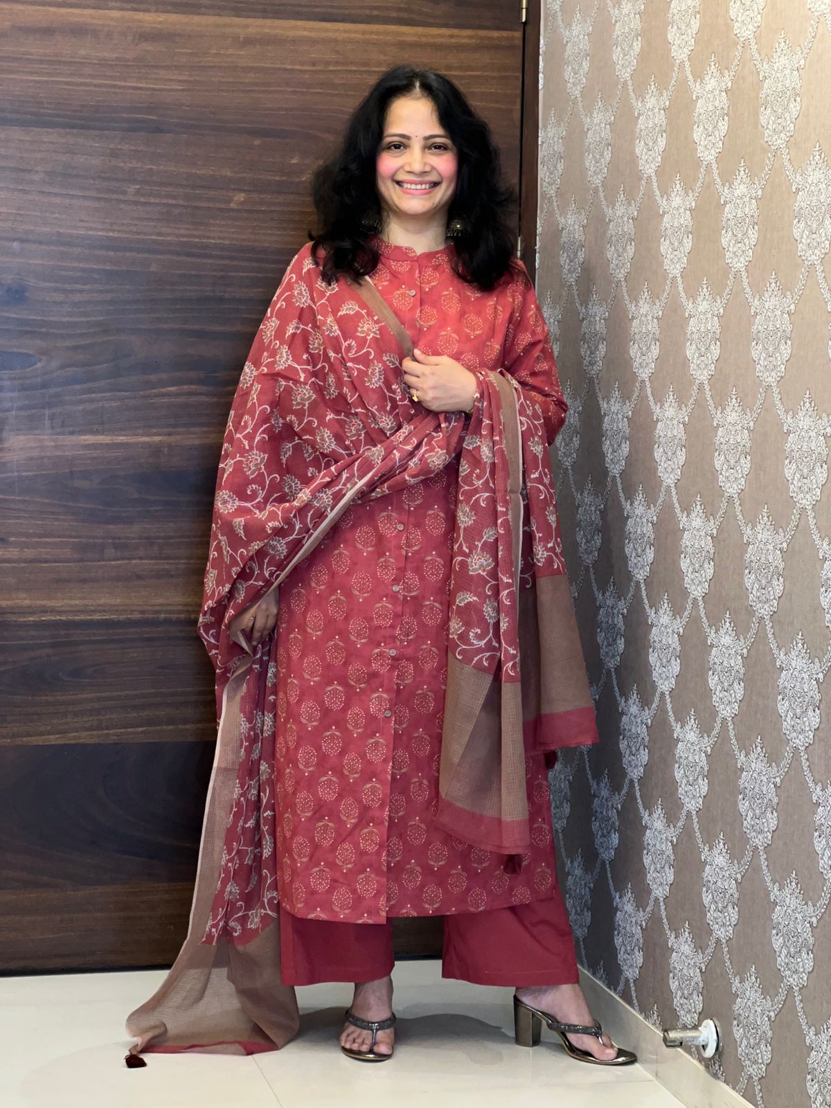 Brick Colour Pure Cotton Dupatta Set