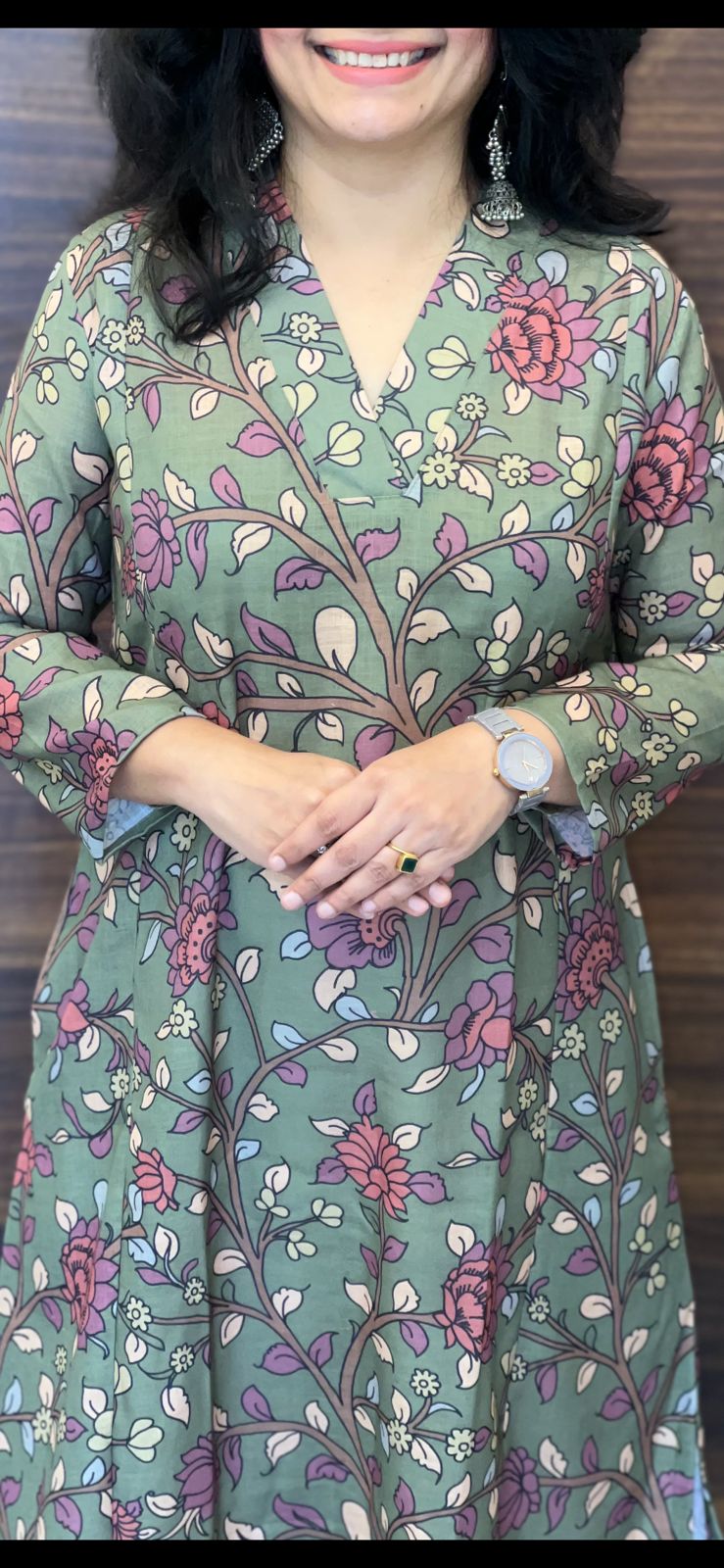 Pastel Green Kalamkari Digital Print Linen A-Line Kurti