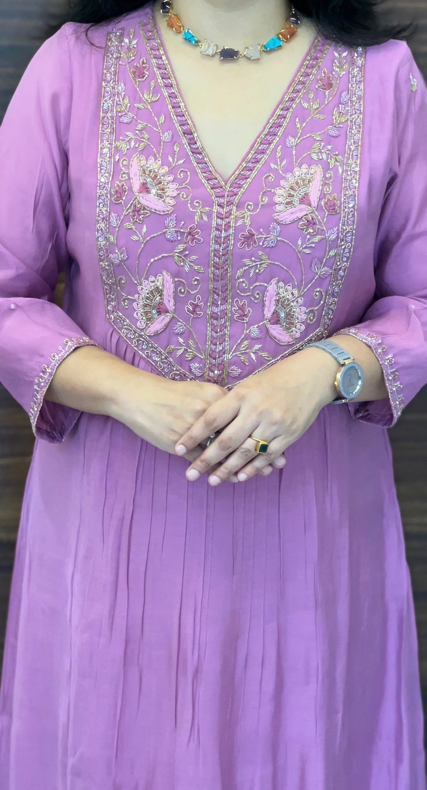 Soft Mauve urple Color Mul Chanderi Dupatta Set
