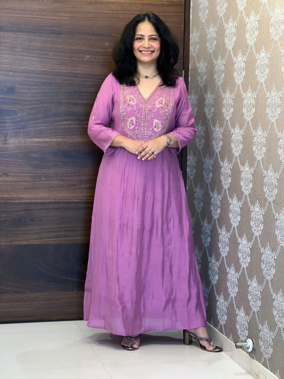 Soft Mauve urple Color Mul Chanderi Dupatta Set