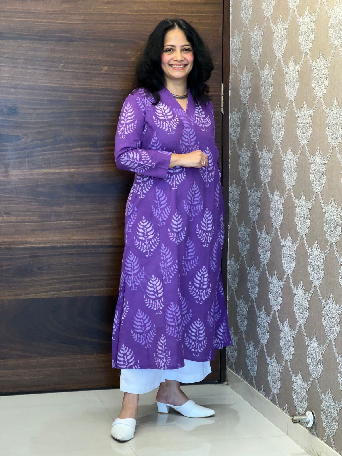 Purple Color Dabu Hand Block Print Pure Cotton A Line Kurti