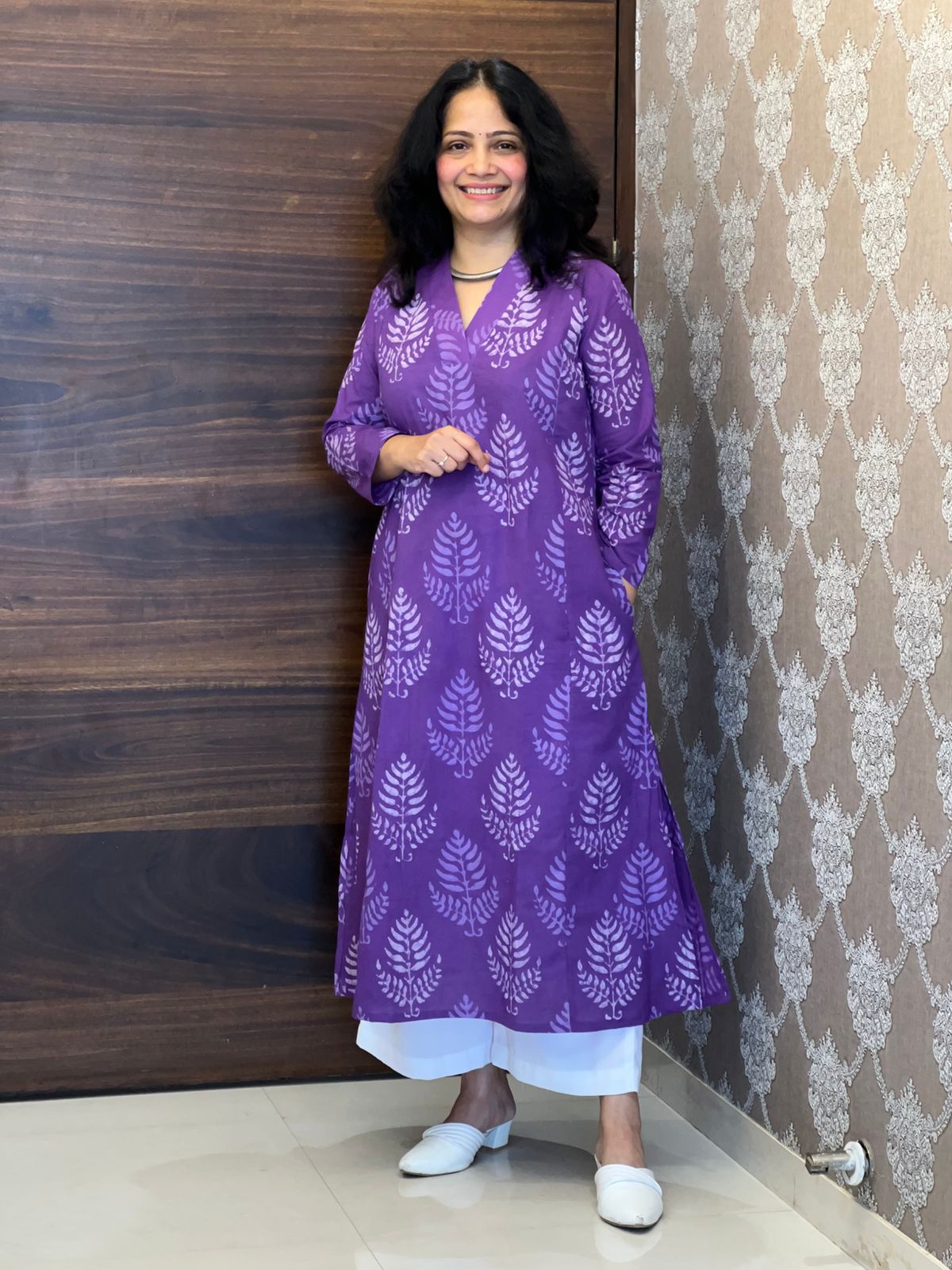 Purple Color Dabu Hand Block Print Pure Cotton A Line Kurti