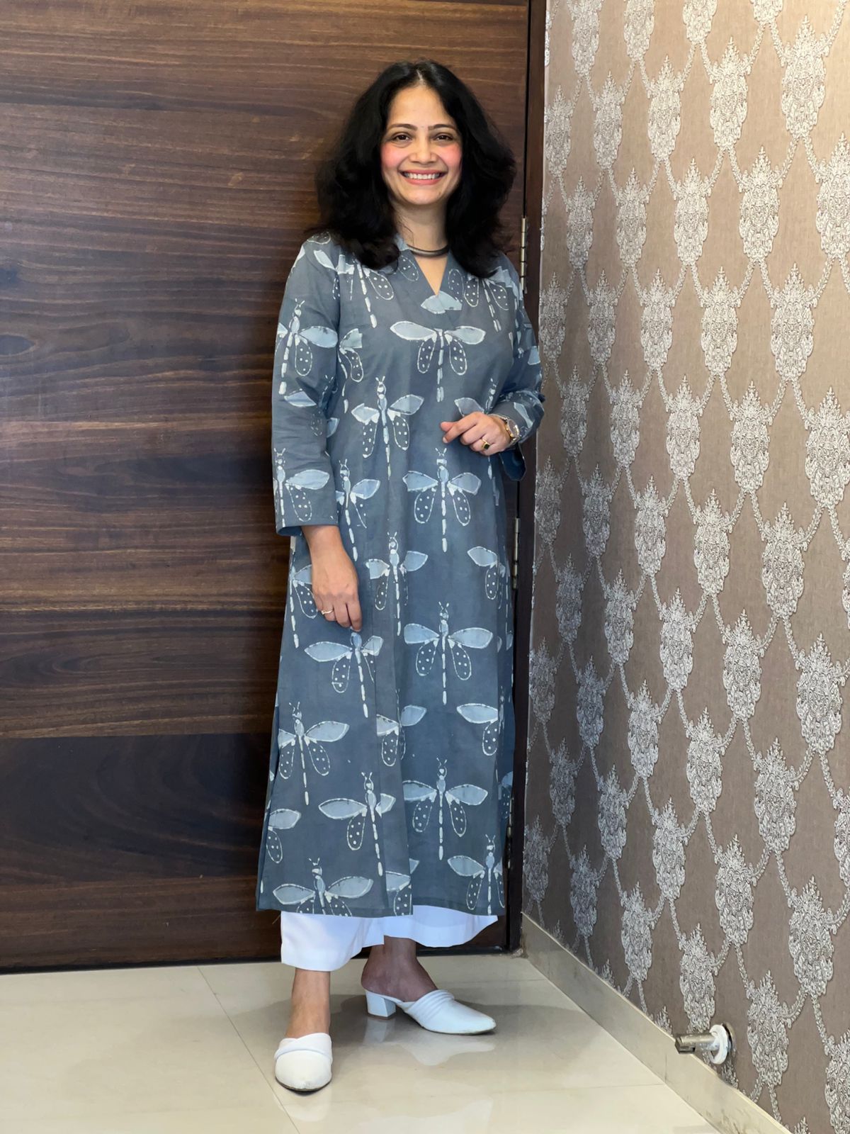 Grey Color Dabu Hand Block Print Pure Cotton A Line Kurti