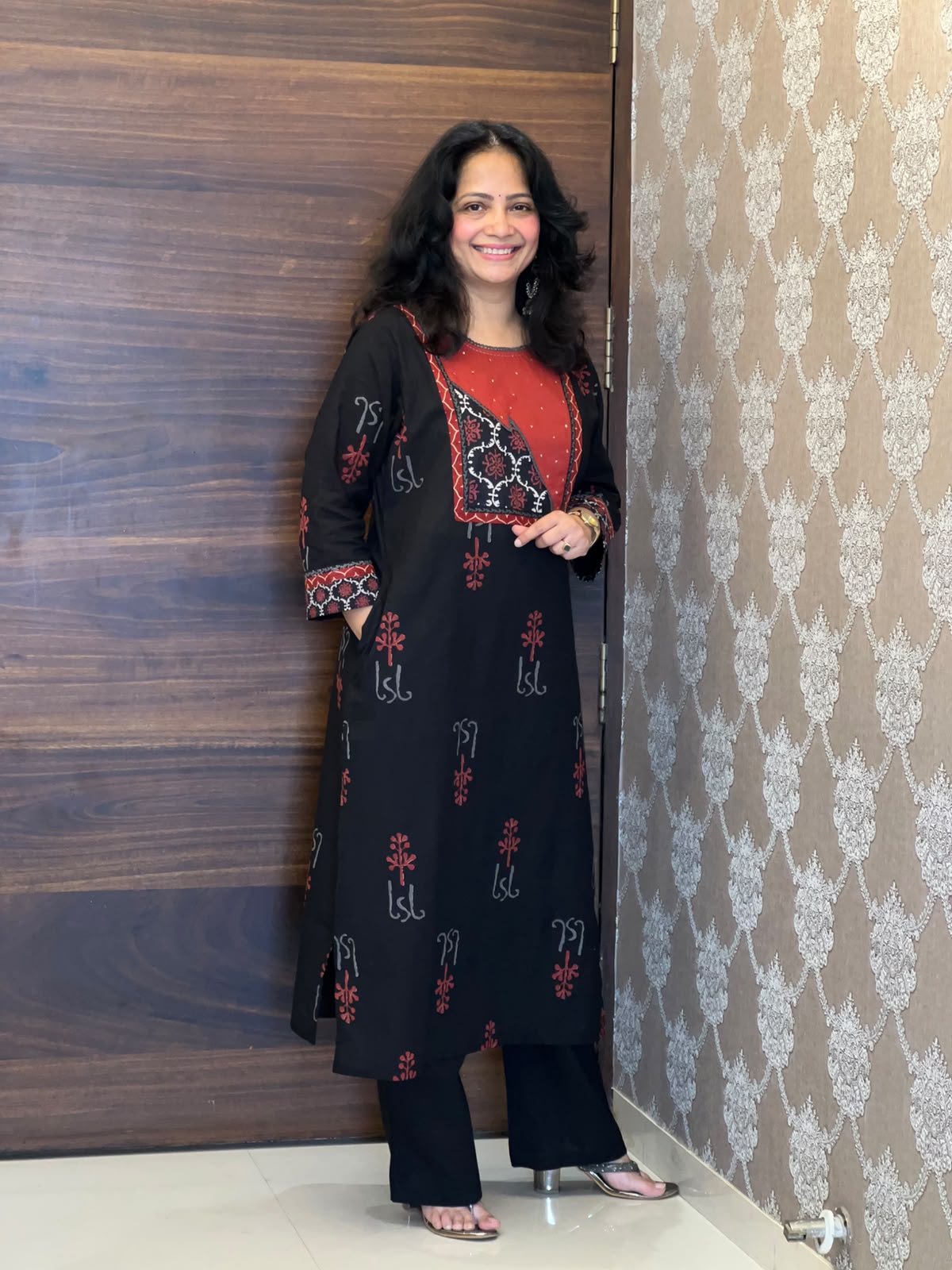 Black Color Block-Printed Pure Cotton Dupatta Set