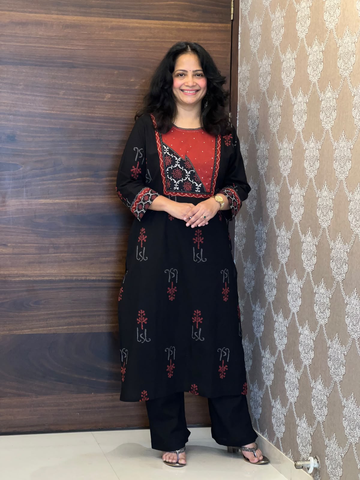 Black Color Block-Printed Pure Cotton Dupatta Set