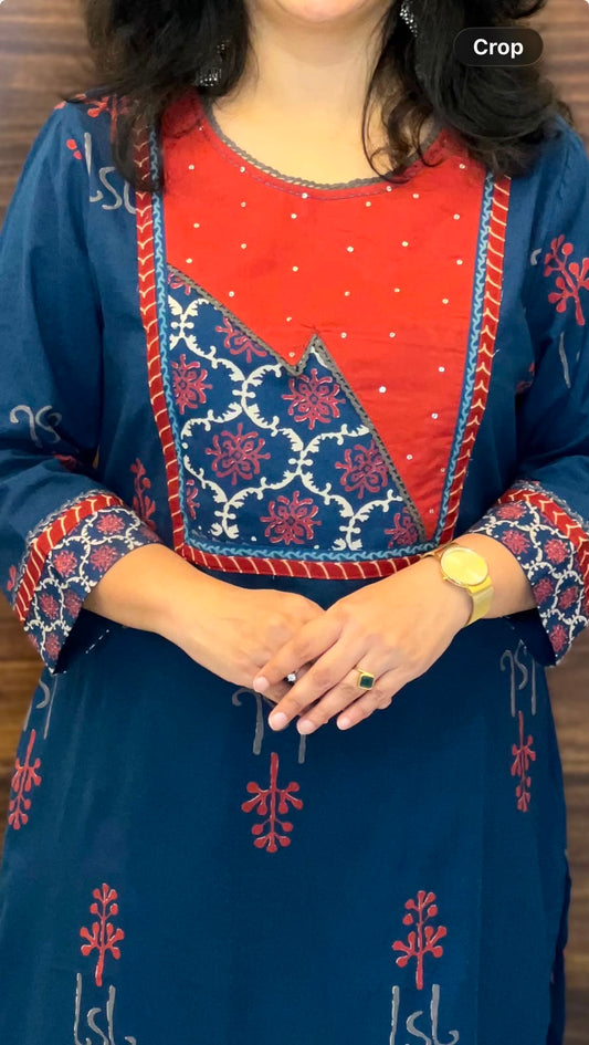 Blue Color Block-Printed Pure Cotton Dupatta Set
