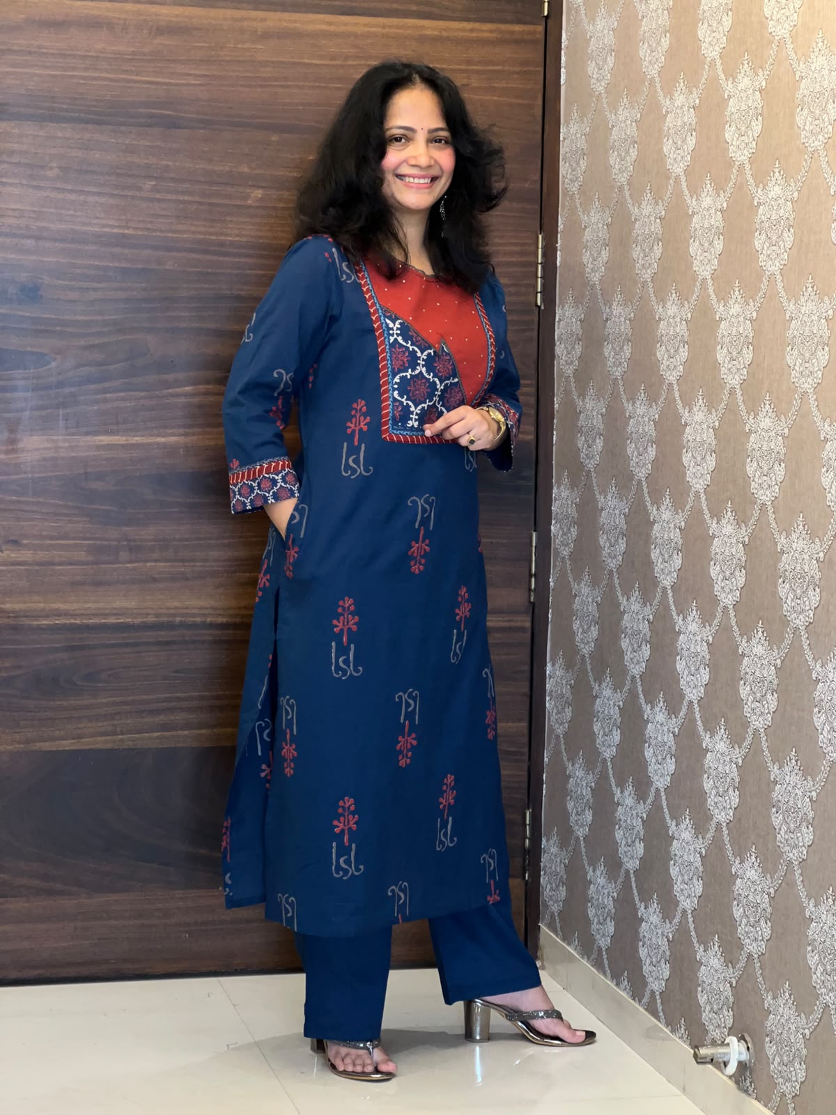 Blue Color Block-Printed Pure Cotton Dupatta Set