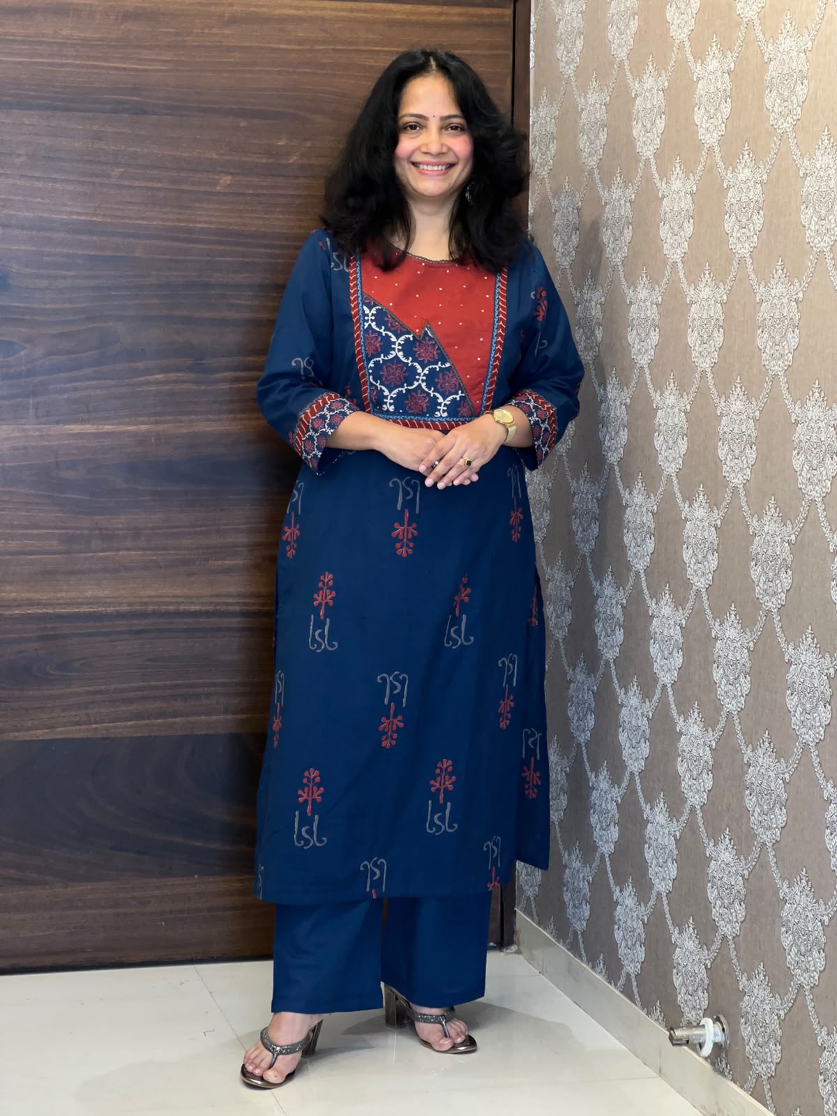 Blue Color Block-Printed Pure Cotton Dupatta Set