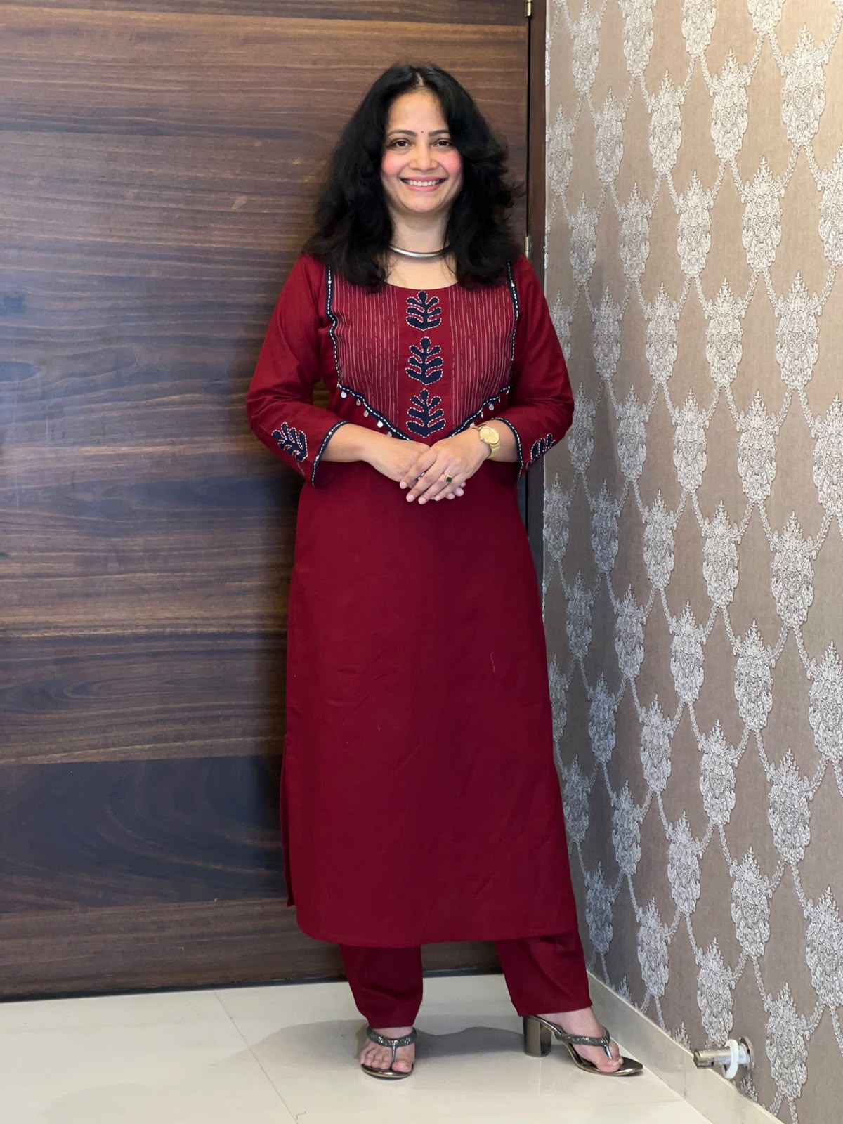 Maroon-Blue Colour Dabu Cotton Dupatta Set
