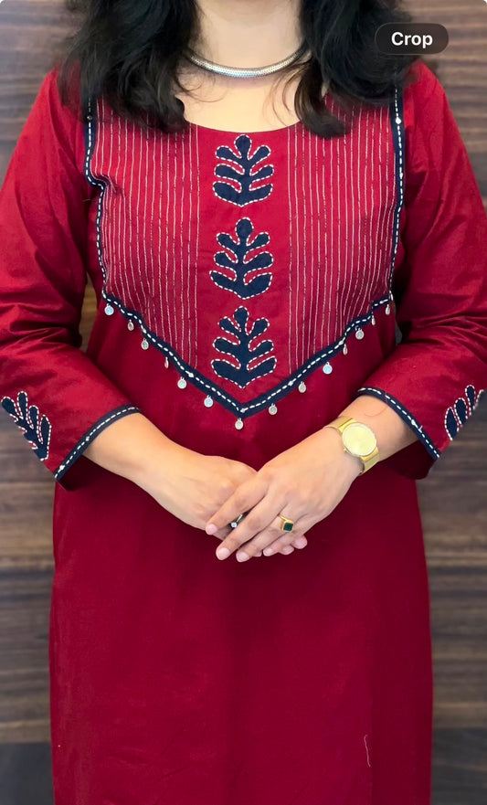 Maroon-Blue Colour Dabu Cotton Dupatta Set