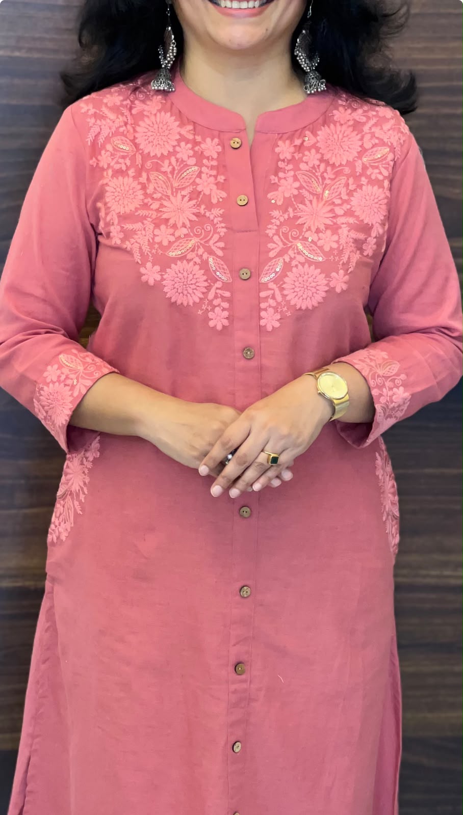 Deep Blush Pink Colour Cotton Flex Kurti-Pant Set
