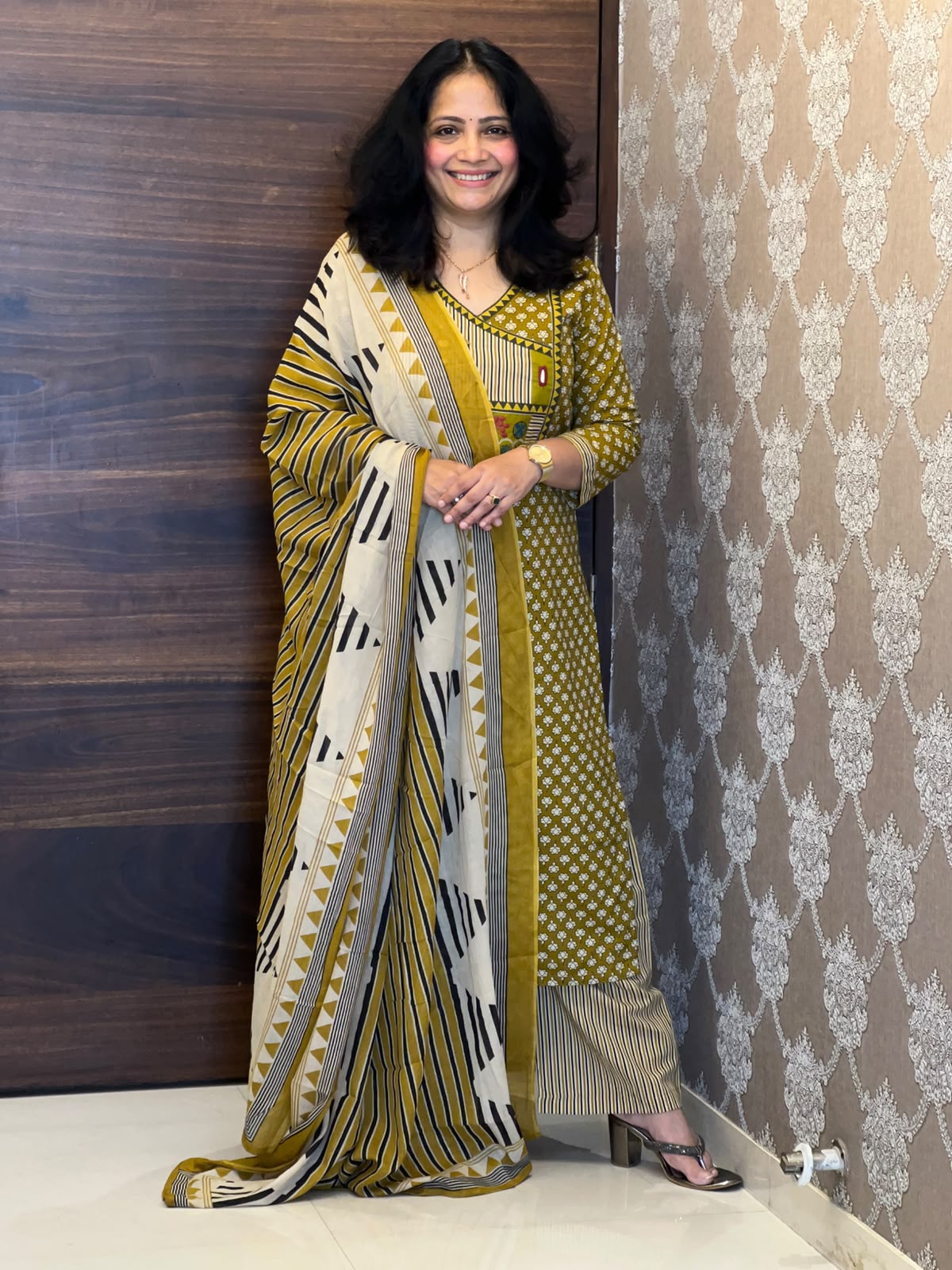 Olive Mustard Pure Cotton Dupatta Set