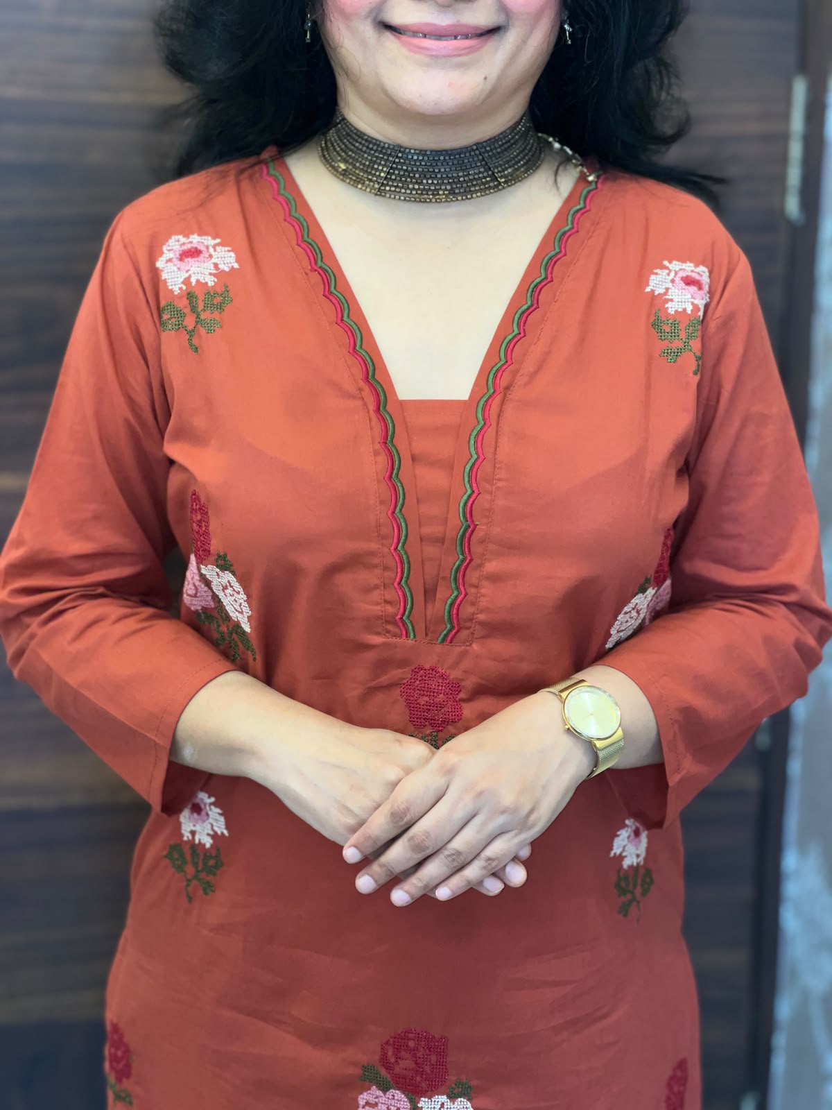 Brick Orange Pure Cotton Dupatta Set