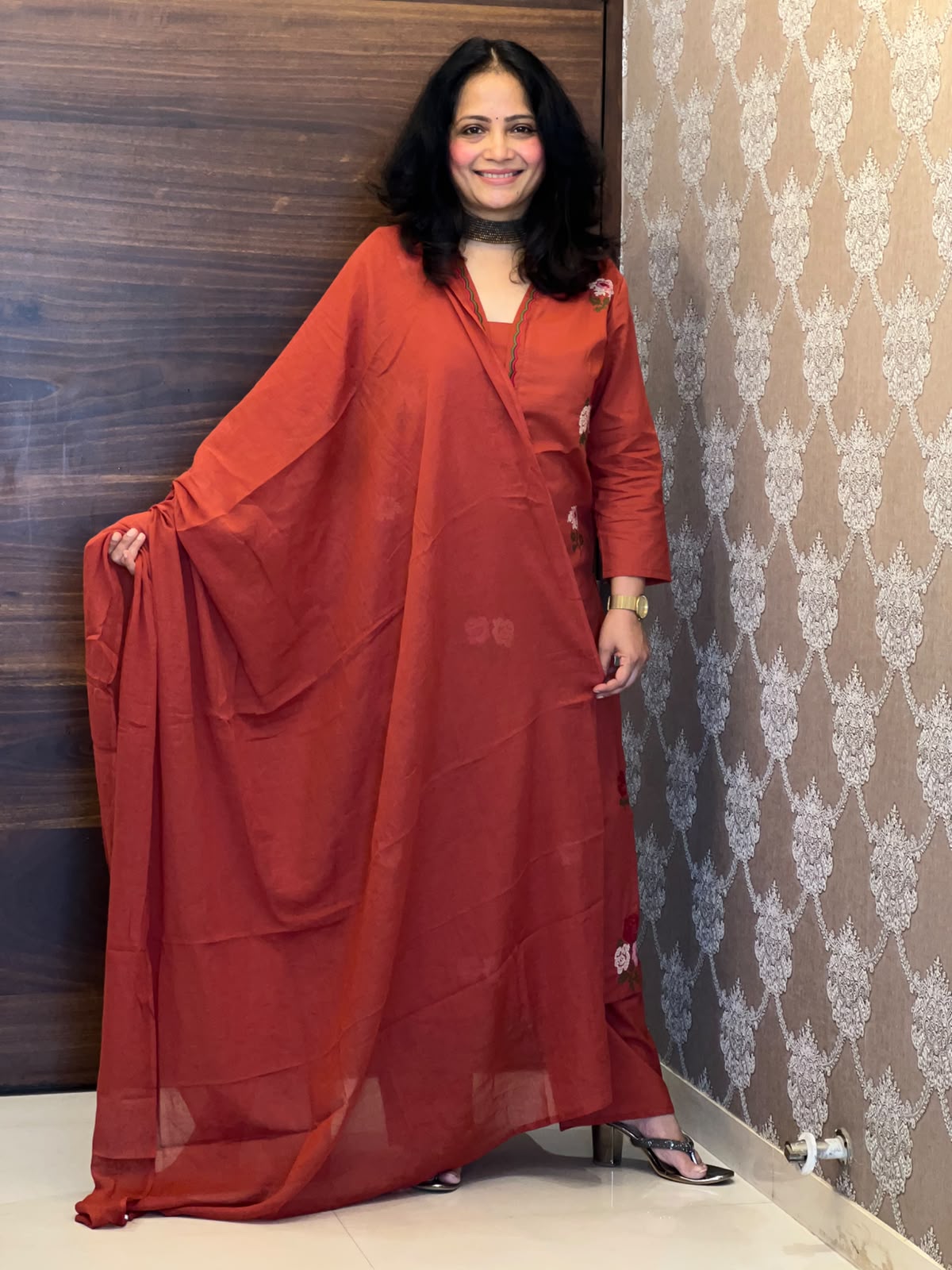 Brick Orange Pure Cotton Dupatta Set