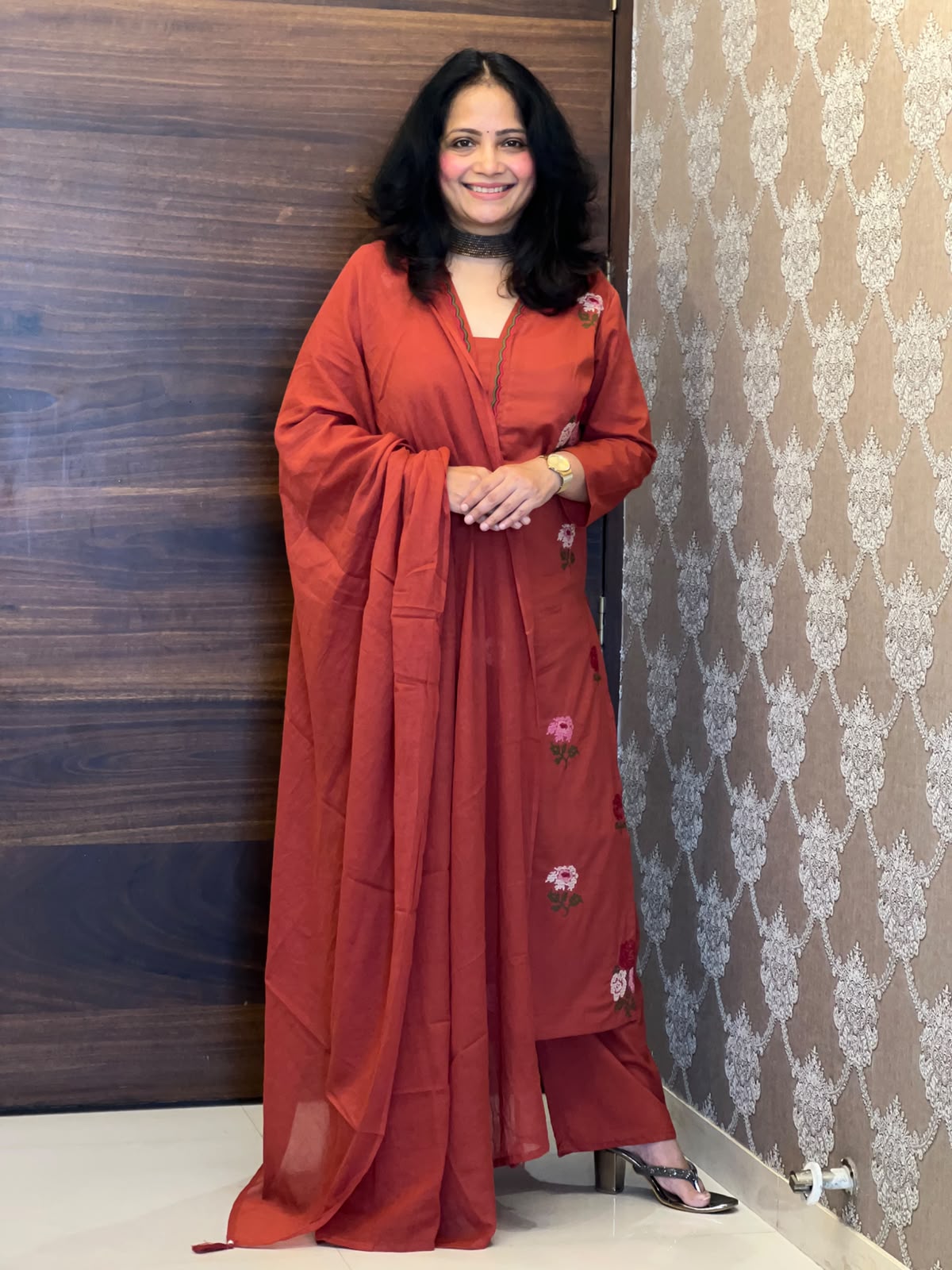 Brick Orange Pure Cotton Dupatta Set