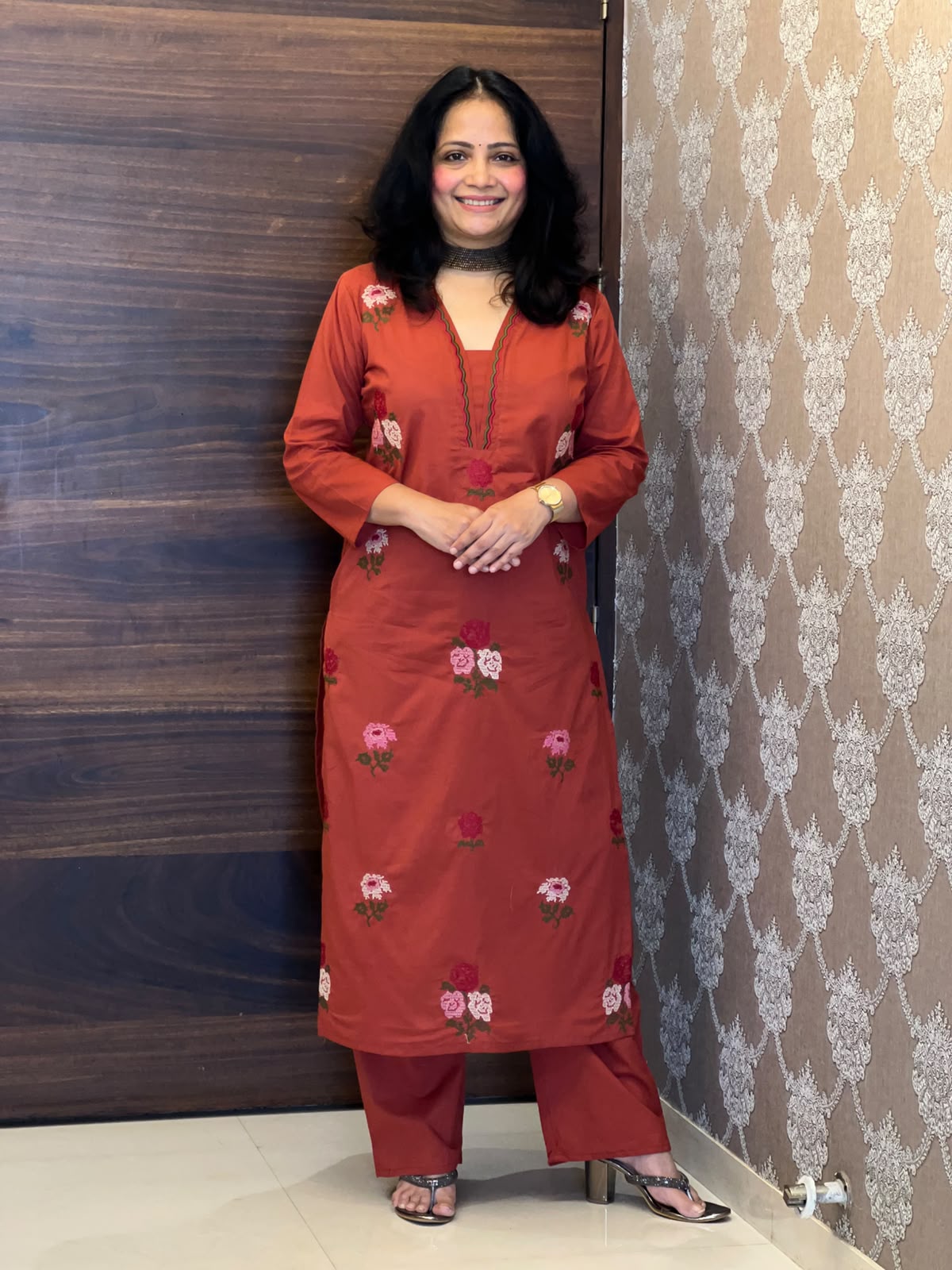 Brick Orange Pure Cotton Dupatta Set