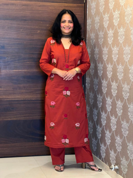 Brick Orange Pure Cotton Dupatta Set