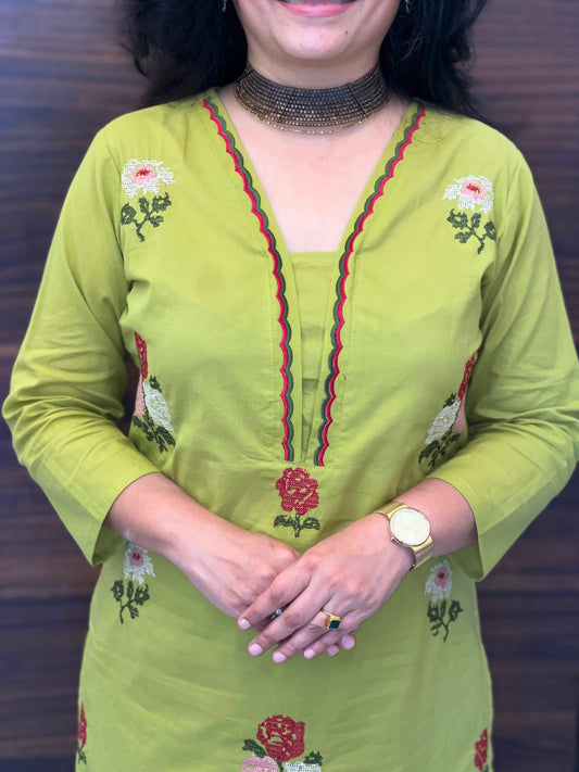 Pistachio Green Pure Cotton Dupatta Set