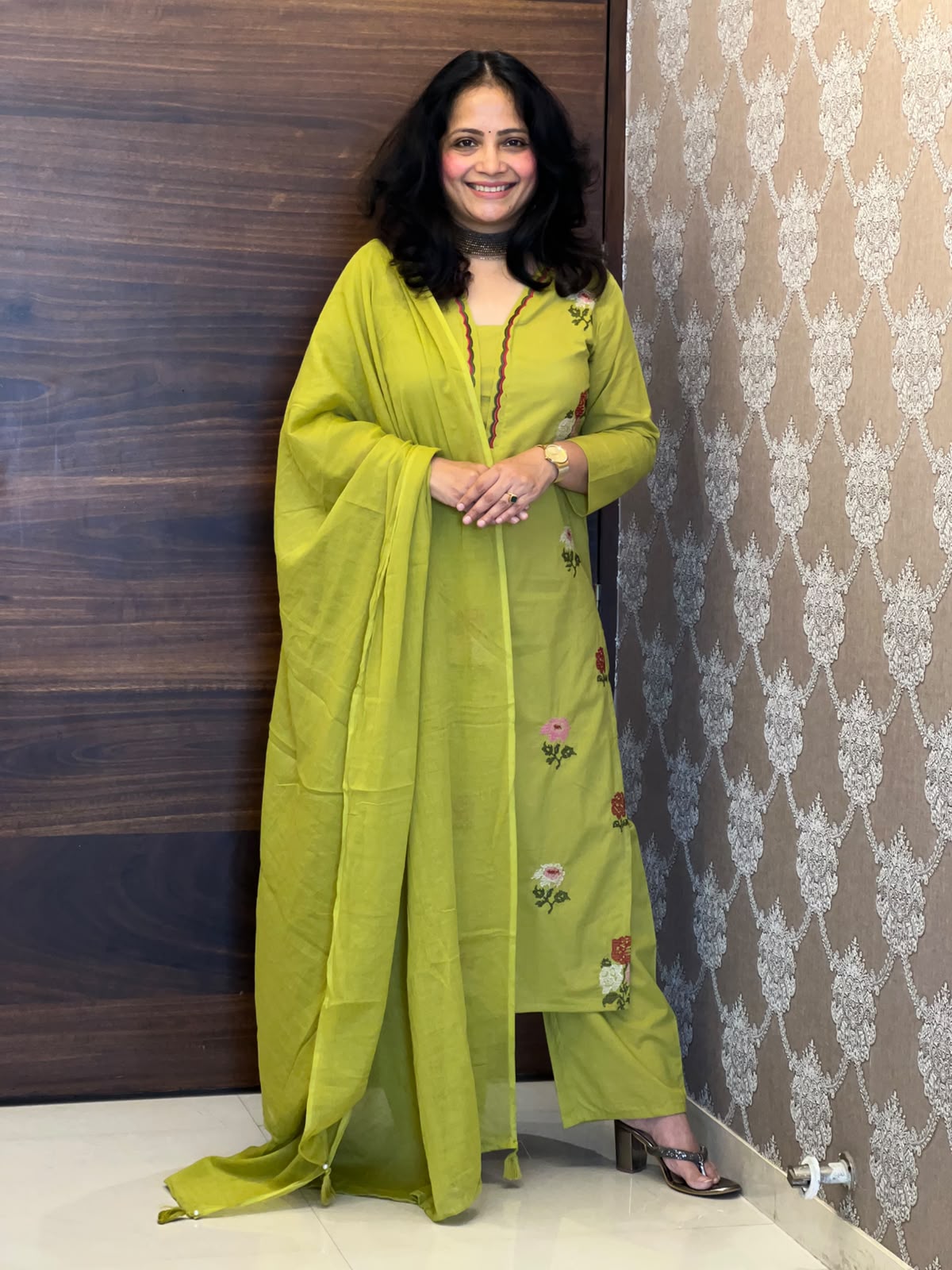 Pistachio Green Pure Cotton Dupatta Set