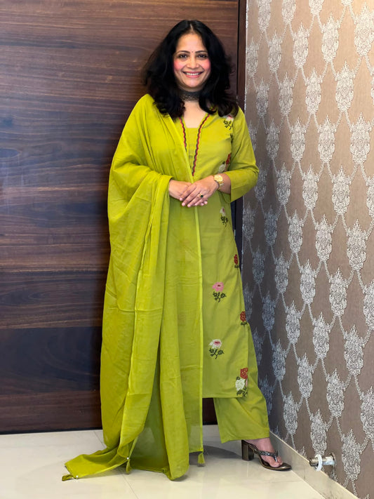 Pistachio Green Pure Cotton Dupatta Set