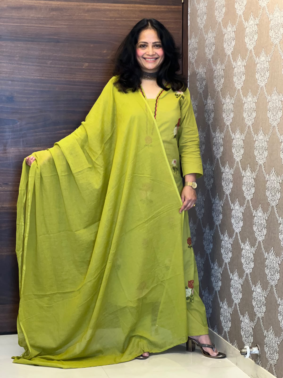 Pistachio Green Pure Cotton Dupatta Set