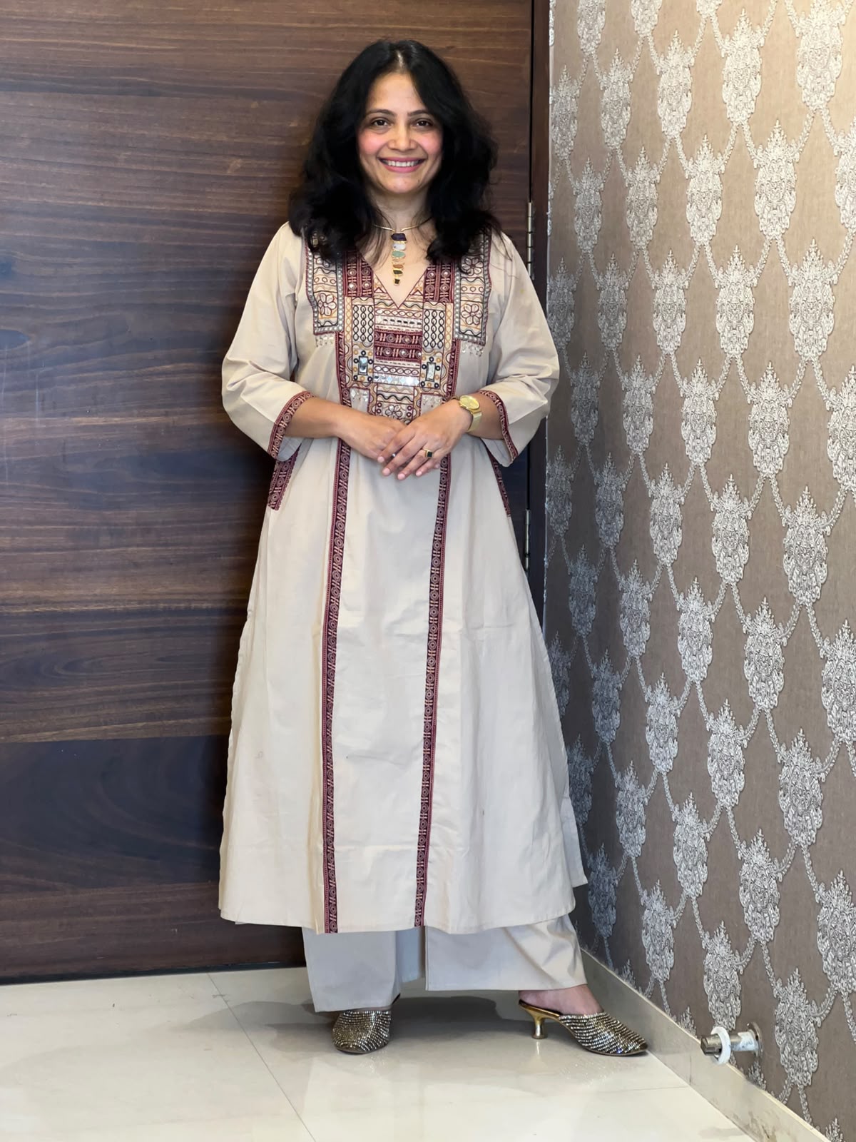 Ivory Colour Dabu Cotton Dupatta Set